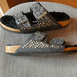 Birkenstocks, 38 - Fleece lined and studded